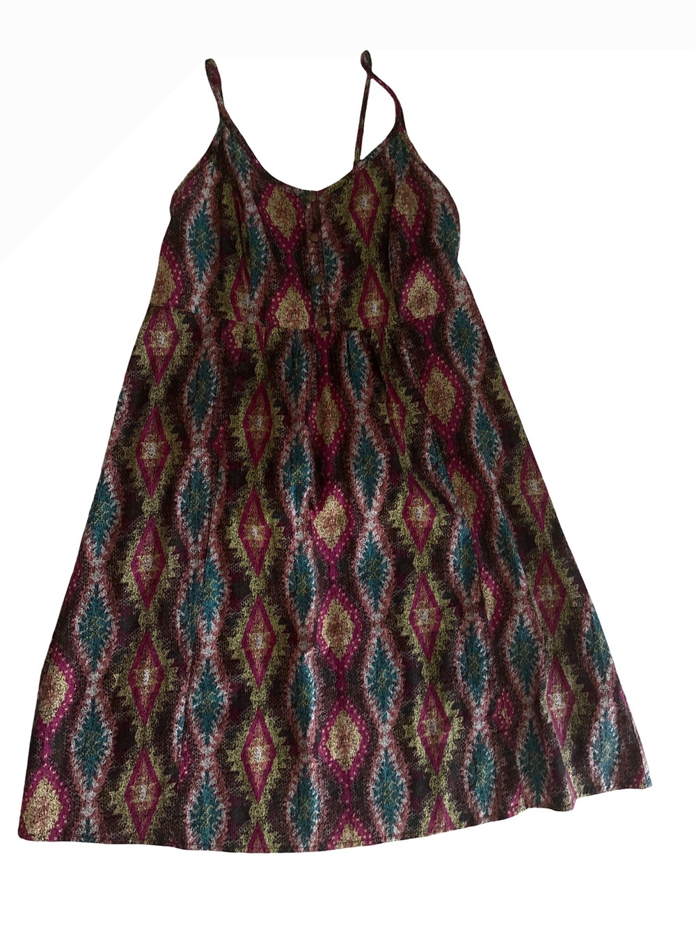 Roper Sleeveless Diamond-Print Sundress in Teal, Berry & Gold